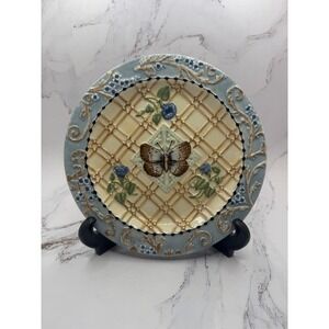 MWW Market Annie Danielson‎ Butterfly Floral Embossed Ceramic Plate 8.5" Blue